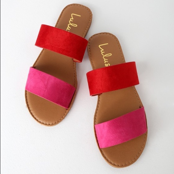 Time to Chill Red Fuchsia Slide Sandals - Picture 1 of 4